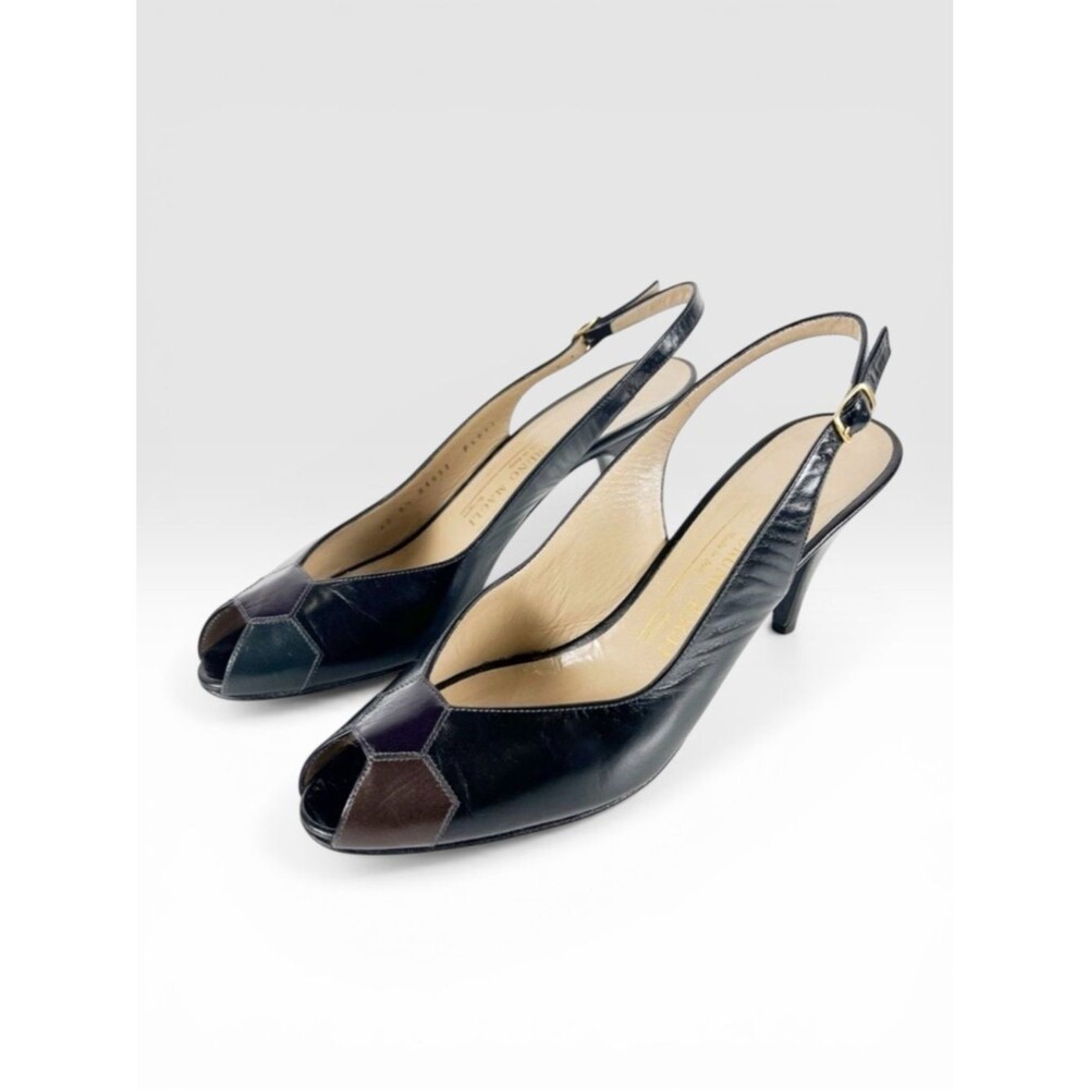 Bruno Magli Vintage Patchwork Leather Slingback Heels Peep Toe Buckle 8.5 AA